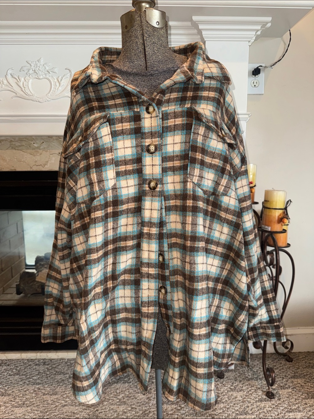 Missguided Plaid Teddy Jacket in Brown, Cream & Aqua